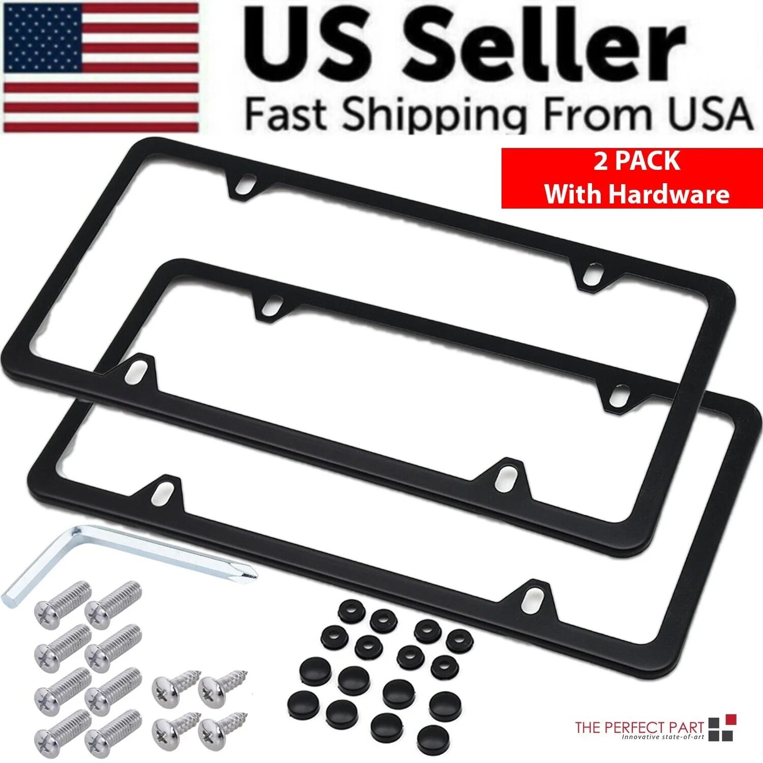 2X High Quality Stainless Steel Metal License Plate Frame Tag Cover Black New US - Oliver Autosports