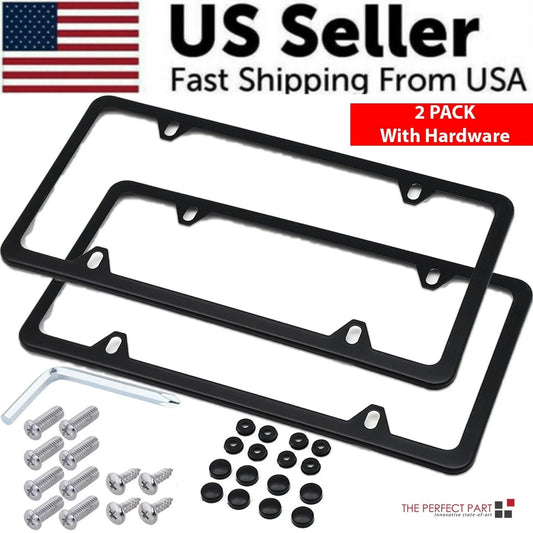 2X High Quality Stainless Steel Metal License Plate Frame Tag Cover Black New US - Oliver Autosports