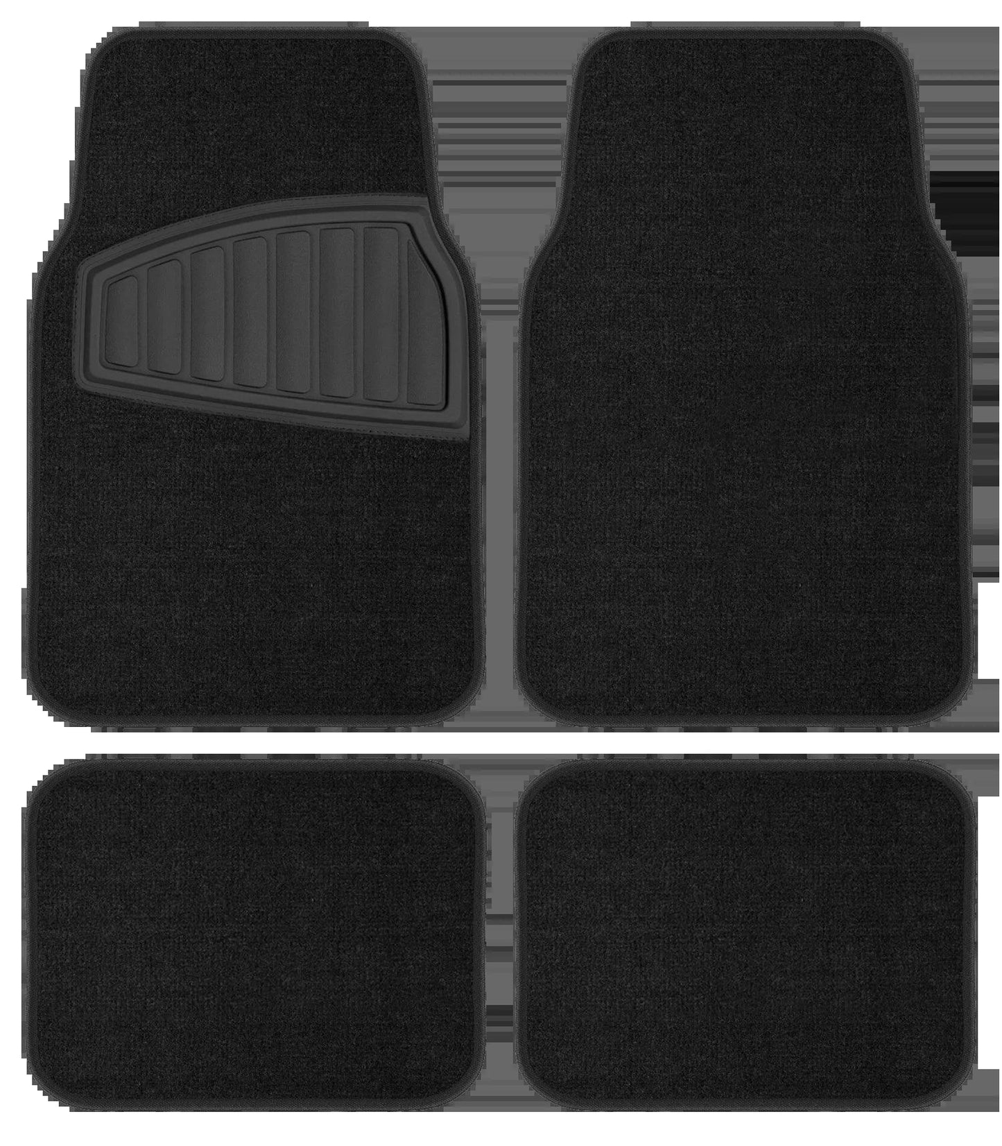 4PC Carpet Floor Mat Tufted Carpet Black - Universal Fit, 202WM38 - Oliver Autosports