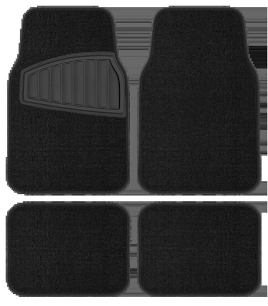 4PC Carpet Floor Mat Tufted Carpet Black - Universal Fit, 202WM38 - Oliver Autosports