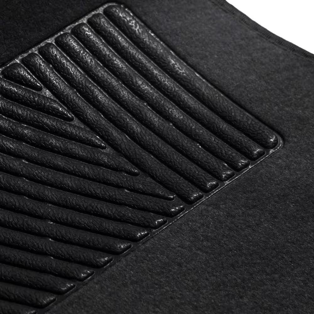 Non Slip Black with Striped Heel Pad 4 Pieces 28 In. X 18 In. Soft Carpet Car Floor Mats - Oliver Autosports