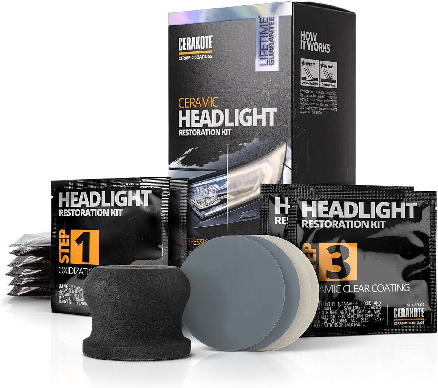 ® Ceramic Headlight Restoration Kit – Guaranteed to Last as Long as You Own Your Vehicle – Brings Headlights Back to like New Condition - No Power Tools Required - 10 Wipe Kit - Oliver Autosports