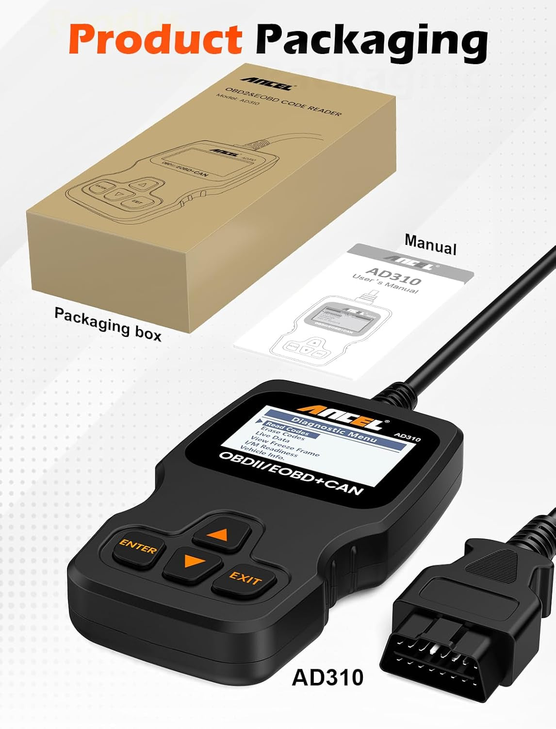 AD310 Classic Enhanced Universal OBD II Scanner Car Engine Fault Code Reader CAN Diagnostic Scan Tool, Read and Clear Error Codes for 1996 or Newer OBD2 Protocol Vehicle (Black) - Oliver Autosports