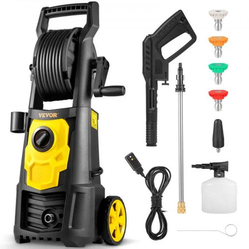 VEVOR Electric Pressure Washer, 2000 PSI, Max 1.65 GPM Power Washer W/ 30 Ft Hose & Reel, 5 Quick Connect Nozzles, Foam Cannon, Portable to Clean Patios, Cars, Fences, Driveways, ETL Listed - Oliver Autosports