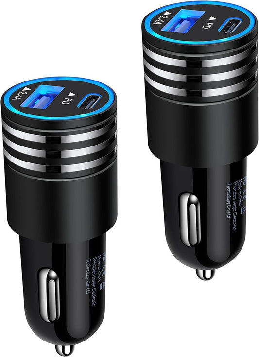 Fast Charging USB C Car Charger for Iphone 16 15 14 13 12 Pro Max SE XR XS X Samsung Galaxy S25 S24 S23 S22 S21 Note20 Google Pixel 9/8 Pro/7A/7 Pro/6A/6/5/4A/4/3,2Pack 30W PD+2.4A Type C Car Adapter - Oliver Autosports