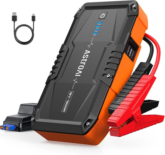 S8 Car Battery Jump Starter, 1500A Peak Car Jumper Starter Battery Pack for up to 6.0L Gas & 3.0L Diesel Engines, 12V Portable Jump Box with 3 Modes Flashlight and Jumper Cable (Orange)