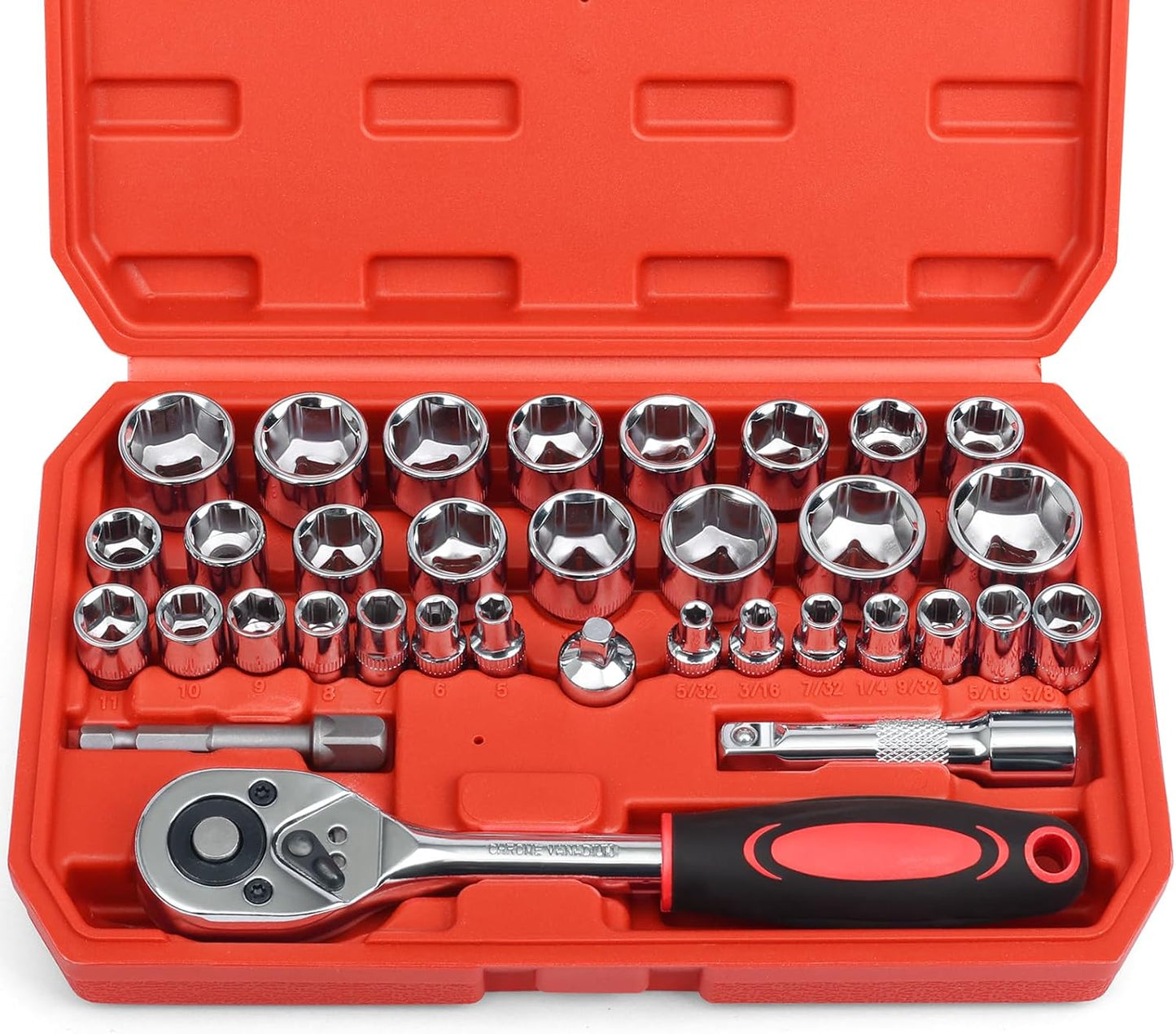 46 Pieces 1/4 Inch Drive Socket Ratchet Wrench Set, with Bit Socket Set Metric and Extension Bar for Auto Repairing and Household, with Storage Case