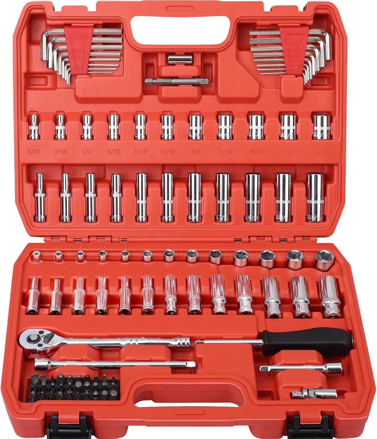 46 Pieces 1/4 Inch Drive Socket Ratchet Wrench Set, with Bit Socket Set Metric and Extension Bar for Auto Repairing and Household, with Storage Case