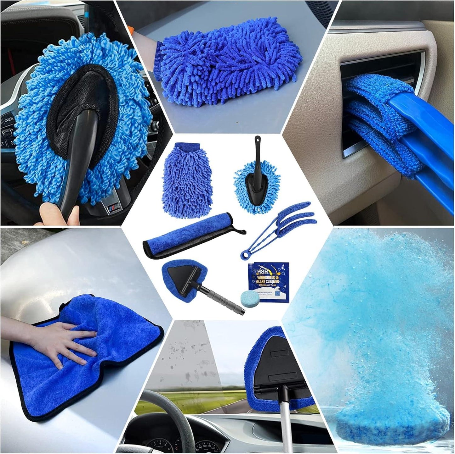 35PCS Car Detailing Brush Kit, Car Exterior Interior Cleaning Detail Brushes Set, House Bathroom Cleaner Tools (Wash Mitt, Towels and Sponge, Windshield Tool, Wheels, Leather, Air Vents), Blue - Oliver Autosports