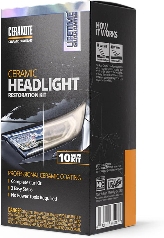 ® Ceramic Headlight Restoration Kit – Guaranteed to Last as Long as You Own Your Vehicle – Brings Headlights Back to like New Condition - No Power Tools Required - 10 Wipe Kit - Oliver Autosports