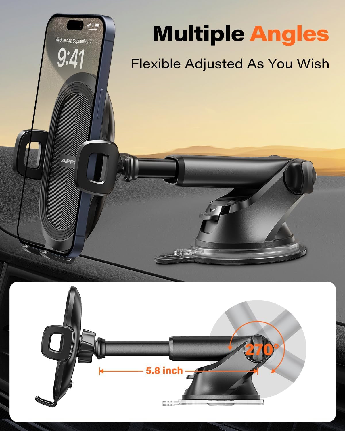 Suction Cup Phone Mount, Universal Phone Holders for Your Car Windshield/Dashboard/Window, Cell Phone Holder Car with Sticky Gel Pad, Compatible with Iphone, Samsung, All Cellphone - Oliver Autosports