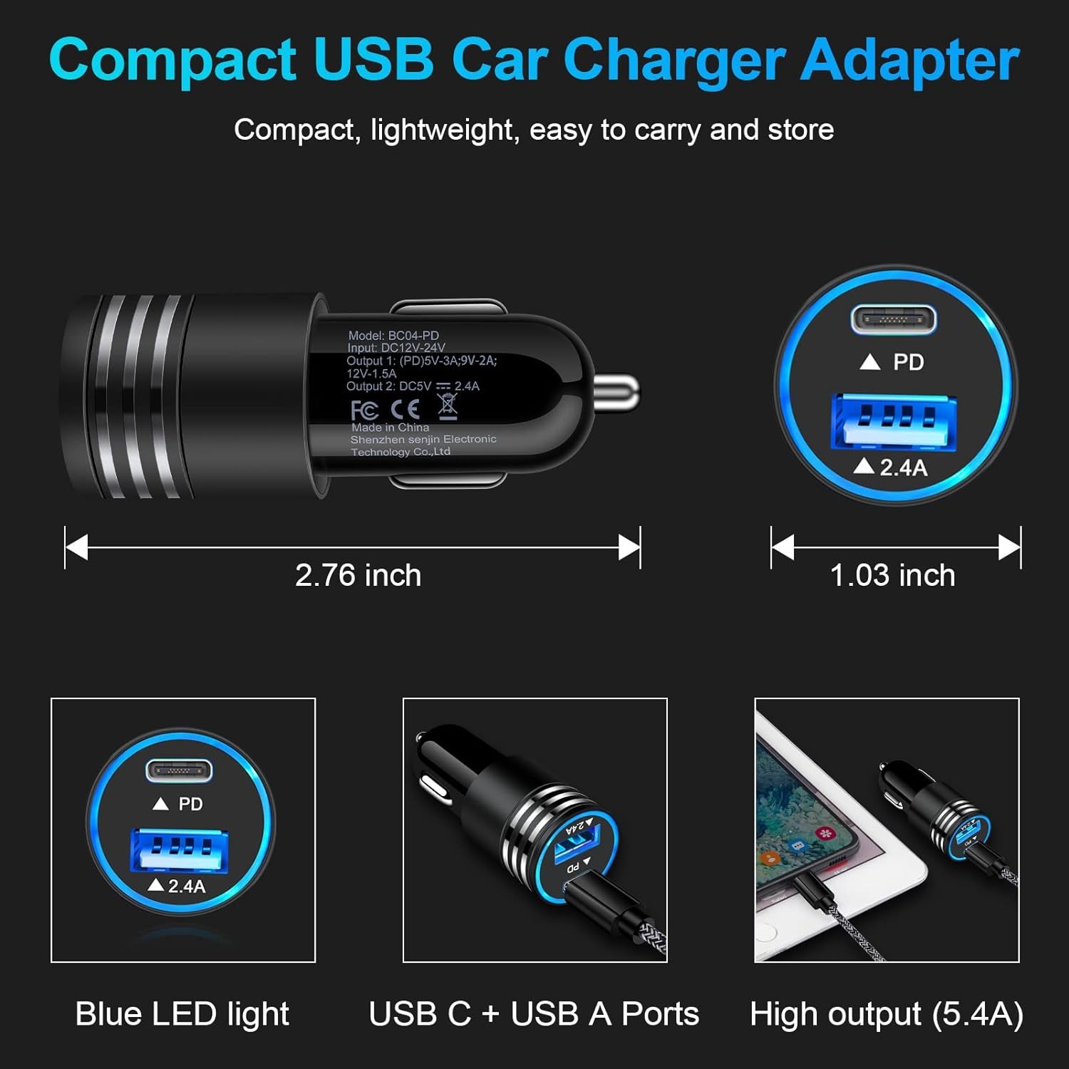 Fast Charging USB C Car Charger for Iphone 16 15 14 13 12 Pro Max SE XR XS X Samsung Galaxy S25 S24 S23 S22 S21 Note20 Google Pixel 9/8 Pro/7A/7 Pro/6A/6/5/4A/4/3,2Pack 30W PD+2.4A Type C Car Adapter - Oliver Autosports