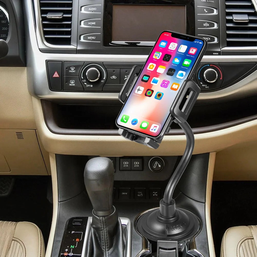 Cell Phone Holder for Car, Universal Adjustable Gooseneck Cup Holder Cradle Car Mount for Iphone Xs/Xs Max/Xr/8/7 Plus/Ipod Touch (Black) - Oliver Autosports