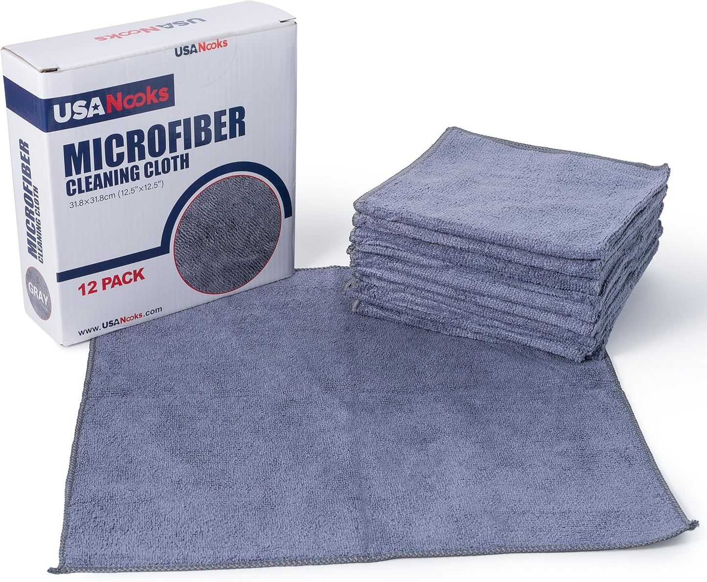 Microfiber Cleaning Cloth Grey - 12 Pcs (12.5"X12.5") - High Performance - 1200 Washes, Ultra Absorbent Microfiber Towel Weave Grime & Liquid for Streak-Free Mirror Shine - Car Washing Cloth - Oliver Autosports