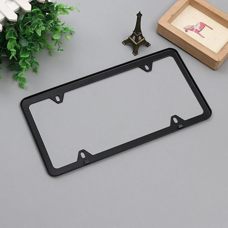 2X High Quality Stainless Steel Metal License Plate Frame Tag Cover Black New US - Oliver Autosports