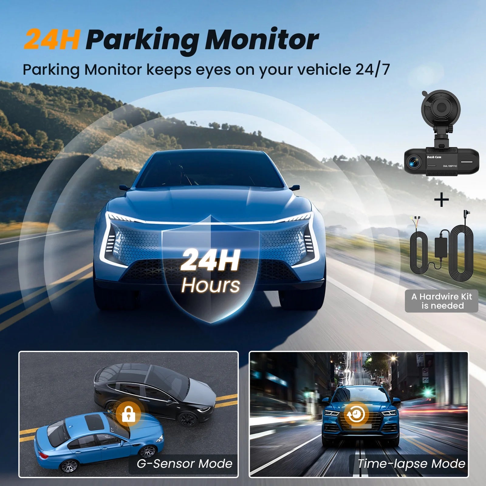 Dash Cam Front and Inside, 1080P FHD Car Camera with Rear IR Night Vision, Accident Lock, 24H Park Mode, G-Sensor, Included 32GB Card - Oliver Autosports