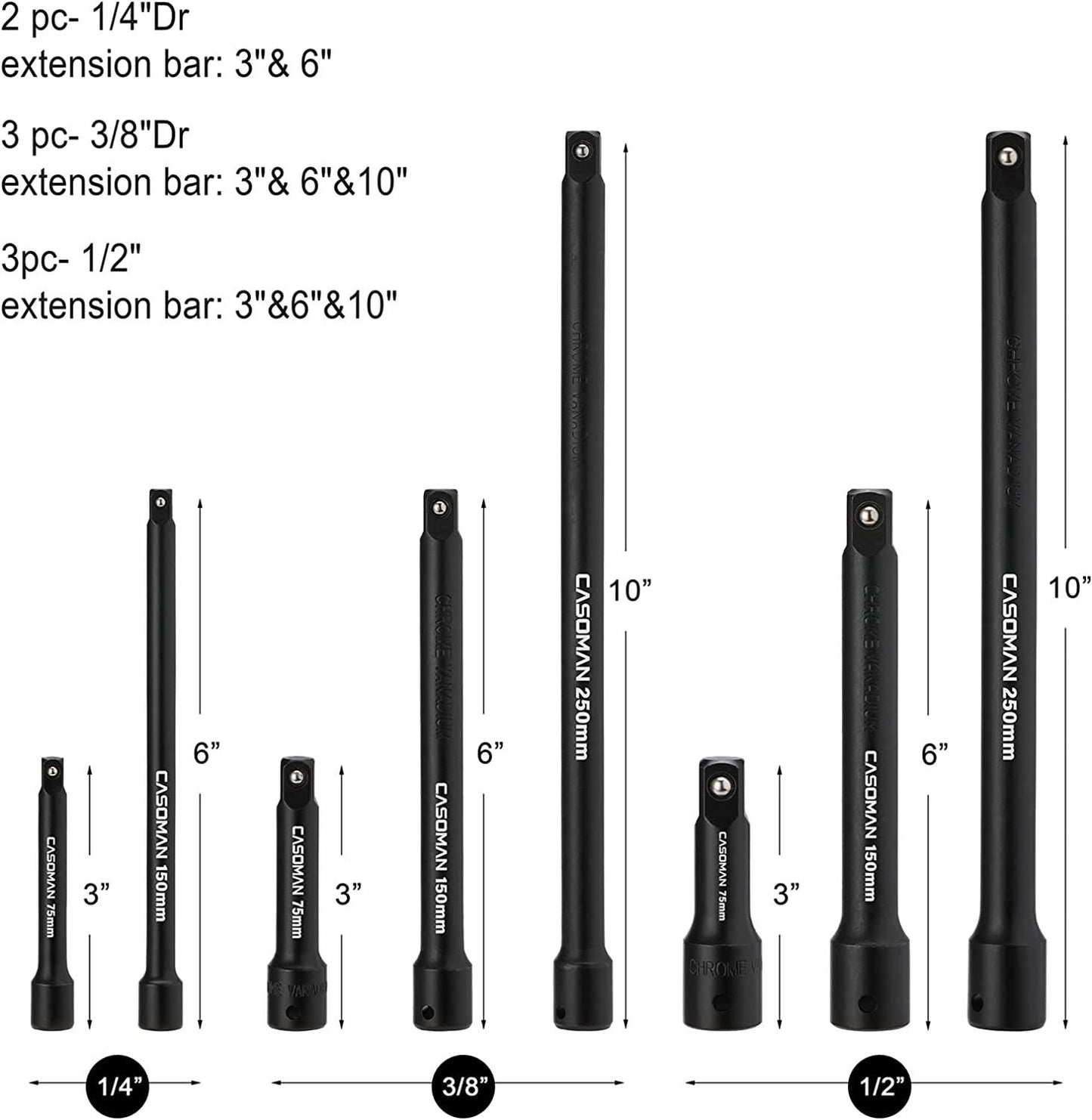 18-Piece Drive Tool Accessory Set, Premium CR-V Steel with Black Phosphate Finish, Includes Socket Adapters, Extensions and Universal Joints and Impact Coupler, Professional Socket Accessories - Oliver Autosports