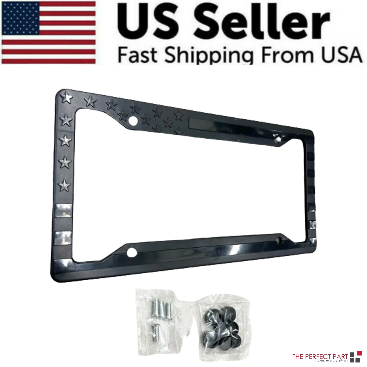 1X Black 3D USA American Flag License Plate Frame Holder Auto Car Tag Decal ABS - Oliver Autosports