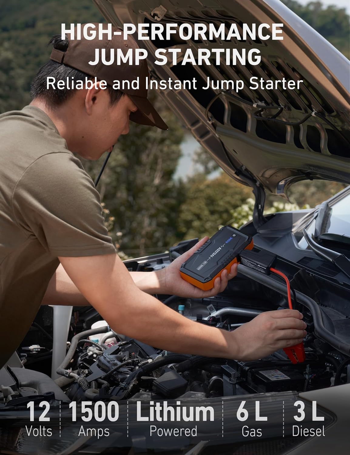 S8 Car Battery Jump Starter, 1500A Peak Car Jumper Starter Battery Pack for up to 6.0L Gas & 3.0L Diesel Engines, 12V Portable Jump Box with 3 Modes Flashlight and Jumper Cable (Orange)