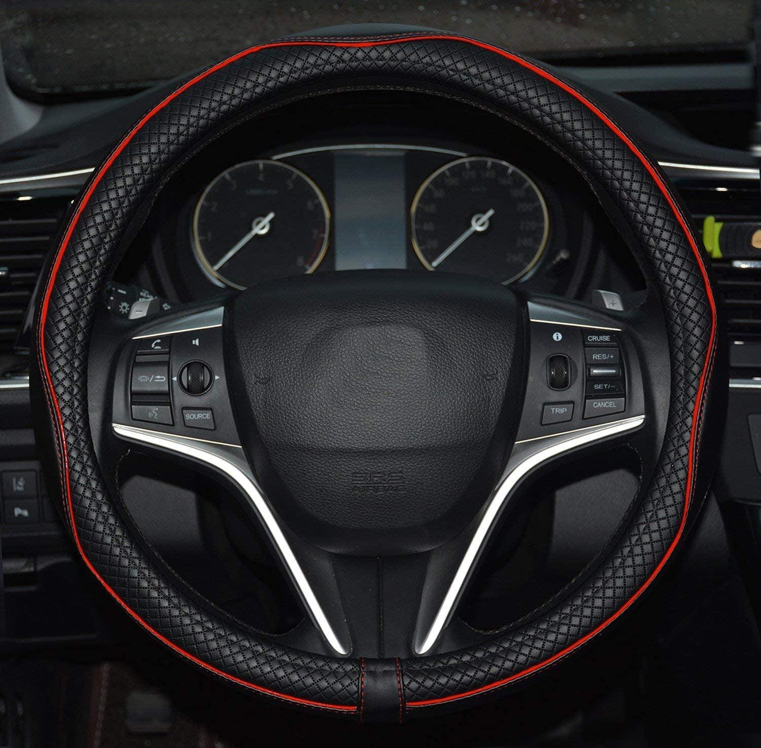 Microfiber Leather Steering Wheel Cover Anti-Slip Matte Finish Auto Car Wheel Cover Universal 15 Inch Wheel Cover for Car Embossing Pattern Black Line - Oliver Autosports