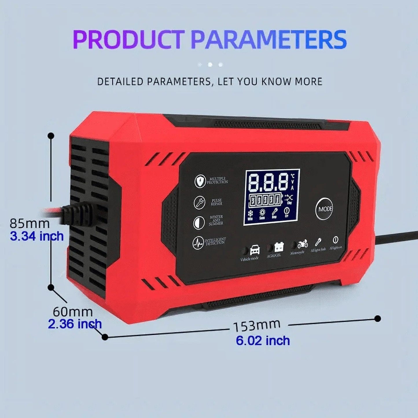 12V/6A Automatic Battery Charger, Automotive Trickle for Car, Moto, Mower, Boat, RV, SUV and ATV - Oliver Autosports