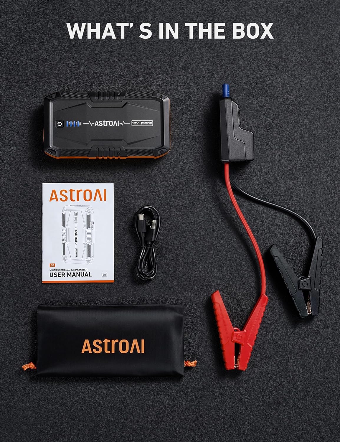 S8 Car Battery Jump Starter, 1500A Peak Car Jumper Starter Battery Pack for up to 6.0L Gas & 3.0L Diesel Engines, 12V Portable Jump Box with 3 Modes Flashlight and Jumper Cable (Orange)