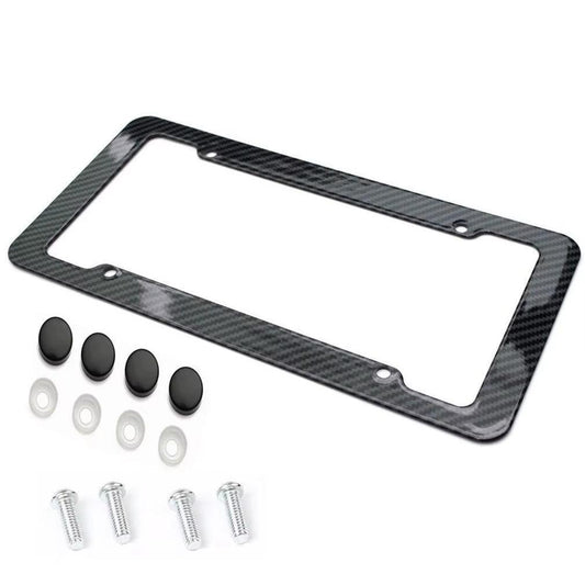 Universal 1/2Pcs License Plate Frame Carbon Pattern Plastic License Plate Frame Bracket with Standard Screw Kits - Oliver Autosports