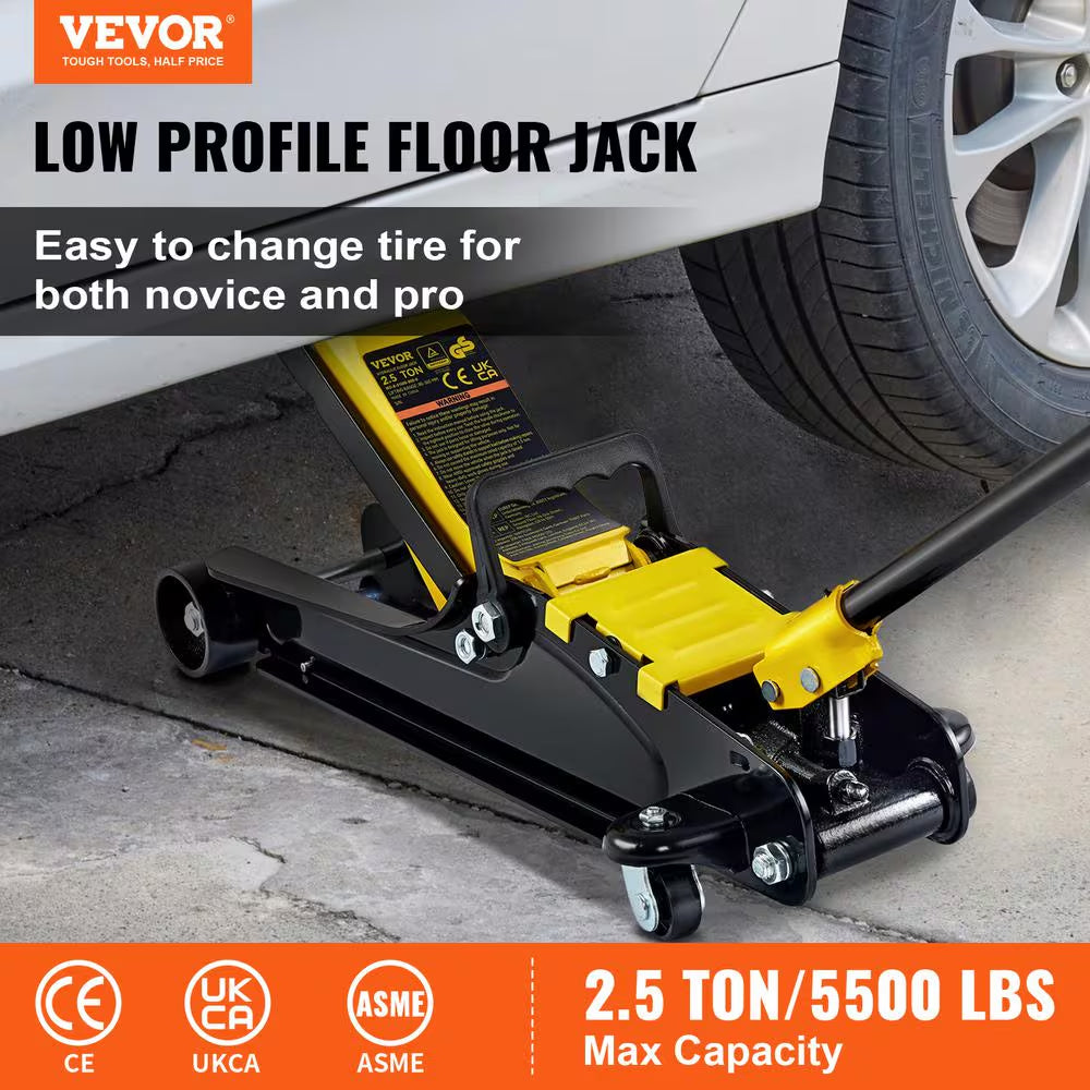 Low Profile Floor Jack 2.5 Ton Heavy Steel Single Piston Hydraulic Pump Heavy-Strength Steel Construction - Oliver Autosports