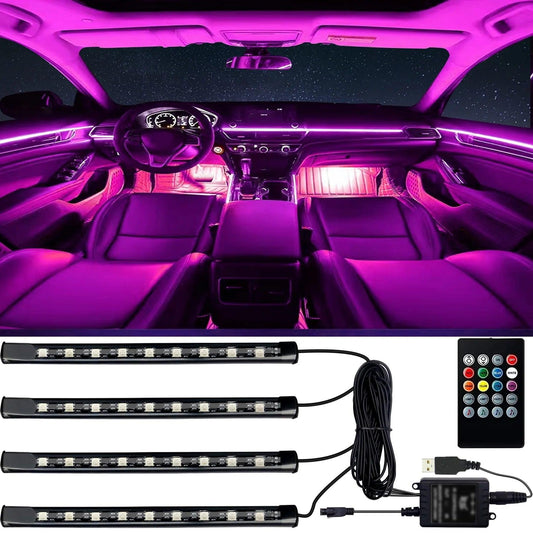 Interior Car Lights, Car Led Lights Interior 4 Pcs 36 Led Strip Light for Car with Remote, Music Sync Color Change RGB under Dash Car Lighting with Car Charger 12V 2A LED Lights for Car (RGB) - Oliver Autosports