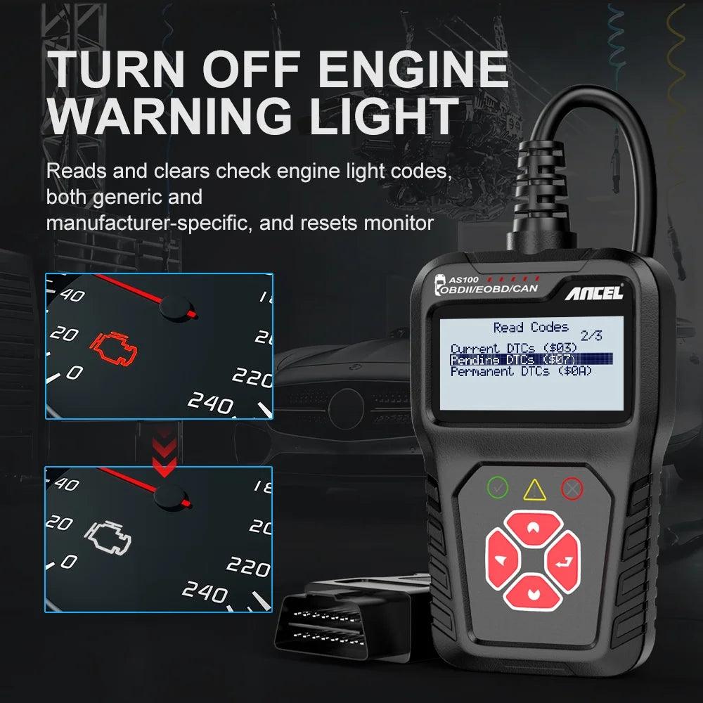 AS100 OBD2 Scanner Engine Code Reader Car Diagnostic Tool Free Update Automotive Detectctor Check Engine Light Turn off Analyzer Auto Code Reader ODB 2 Car Diagnostic Tool - Oliver Autosports