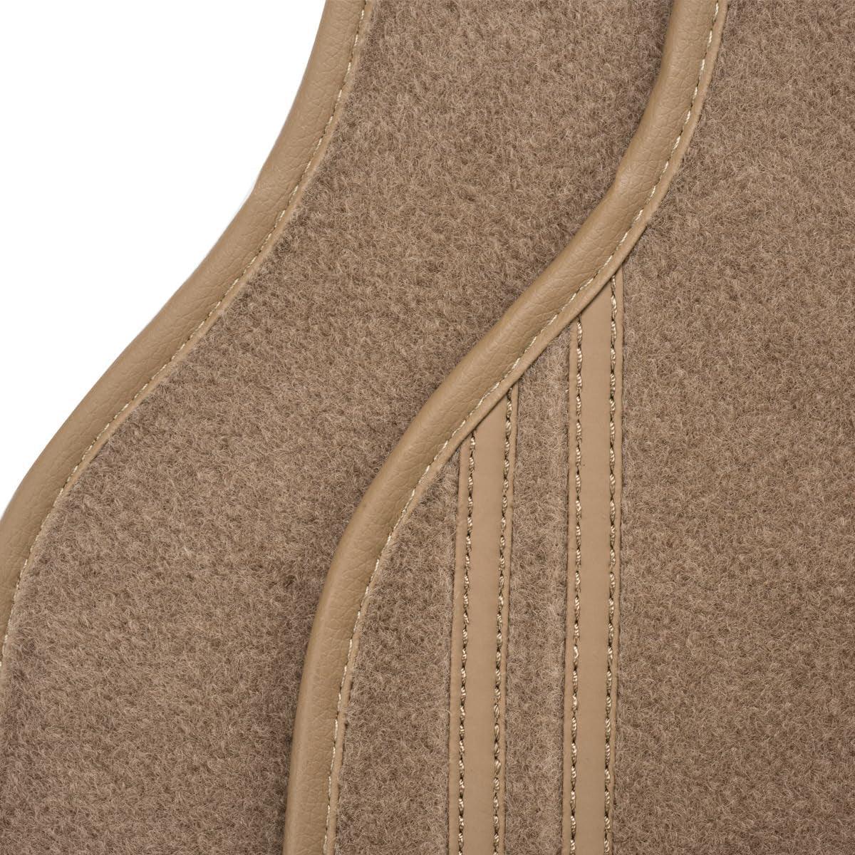 Beige Car Floor Mats, Edge Leather Waterproof Car Mats with Double Stitch Line and Anti-Slip Backing Design, Fit 95% Automotive,Suvs,Sedan,Vans (Pure Beige) - Oliver Autosports