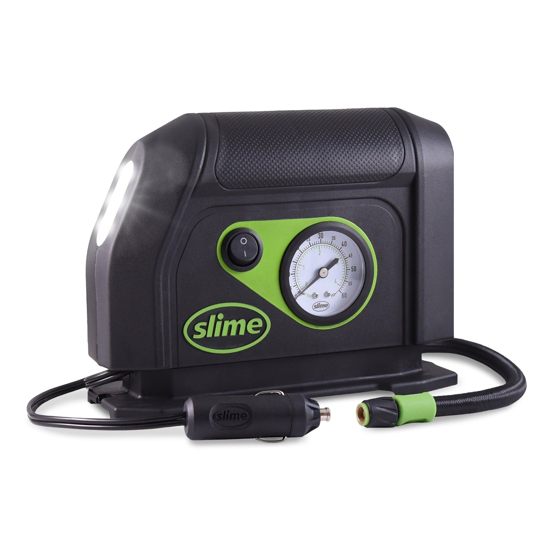 Tire Inflator, Air Compressor, with Analog 100 Psi Max, Long Hose and LED Light, 12V, 8 Min Inflation, New, Multiple Makes - 40050W - Oliver Autosports