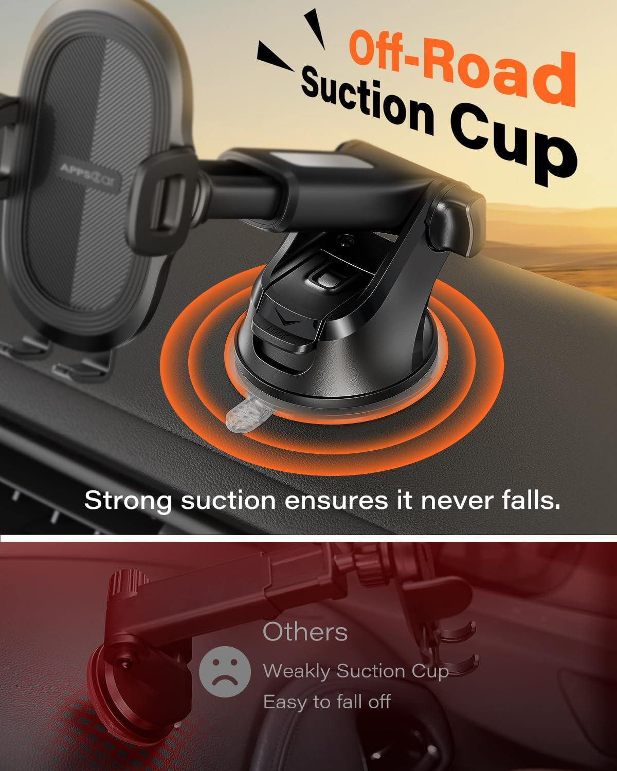 Suction Cup Phone Mount, Universal Phone Holders for Your Car Windshield/Dashboard/Window, Cell Phone Holder Car with Sticky Gel Pad, Compatible with Iphone, Samsung, All Cellphone - Oliver Autosports