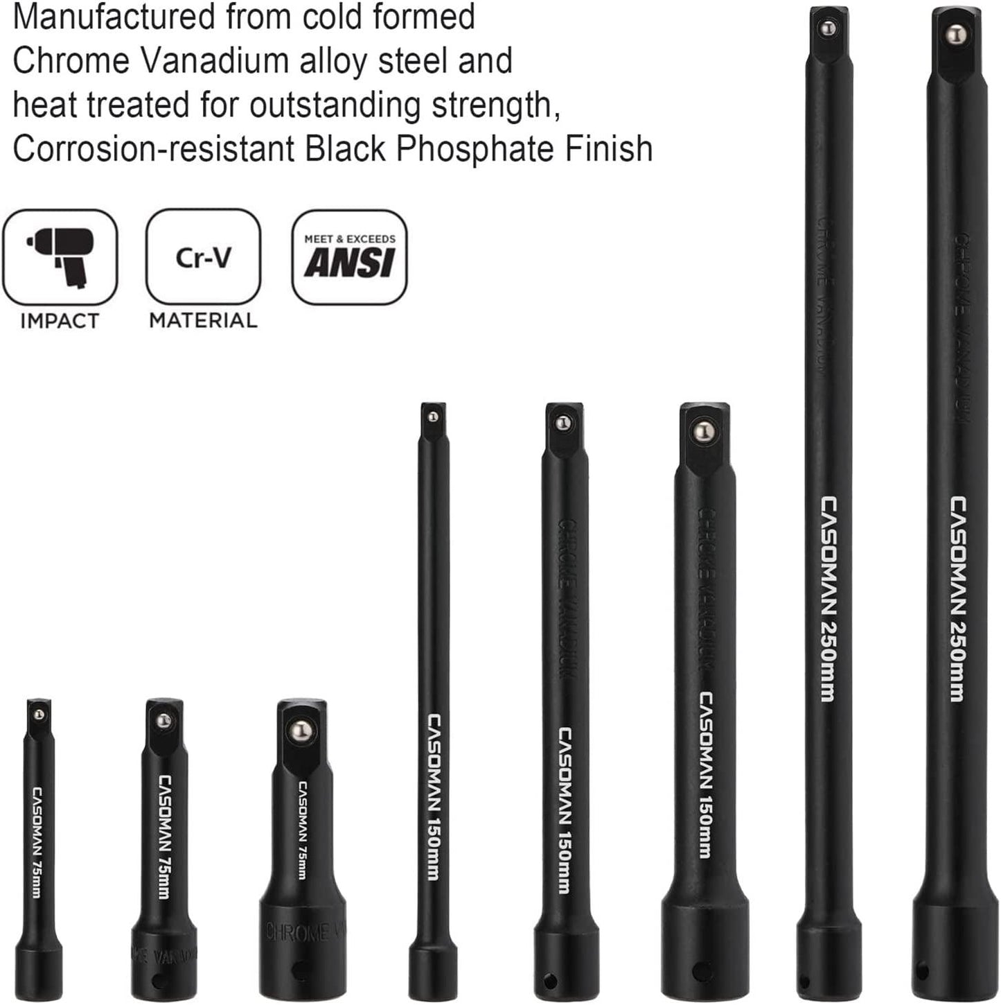 18-Piece Drive Tool Accessory Set, Premium CR-V Steel with Black Phosphate Finish, Includes Socket Adapters, Extensions and Universal Joints and Impact Coupler, Professional Socket Accessories - Oliver Autosports