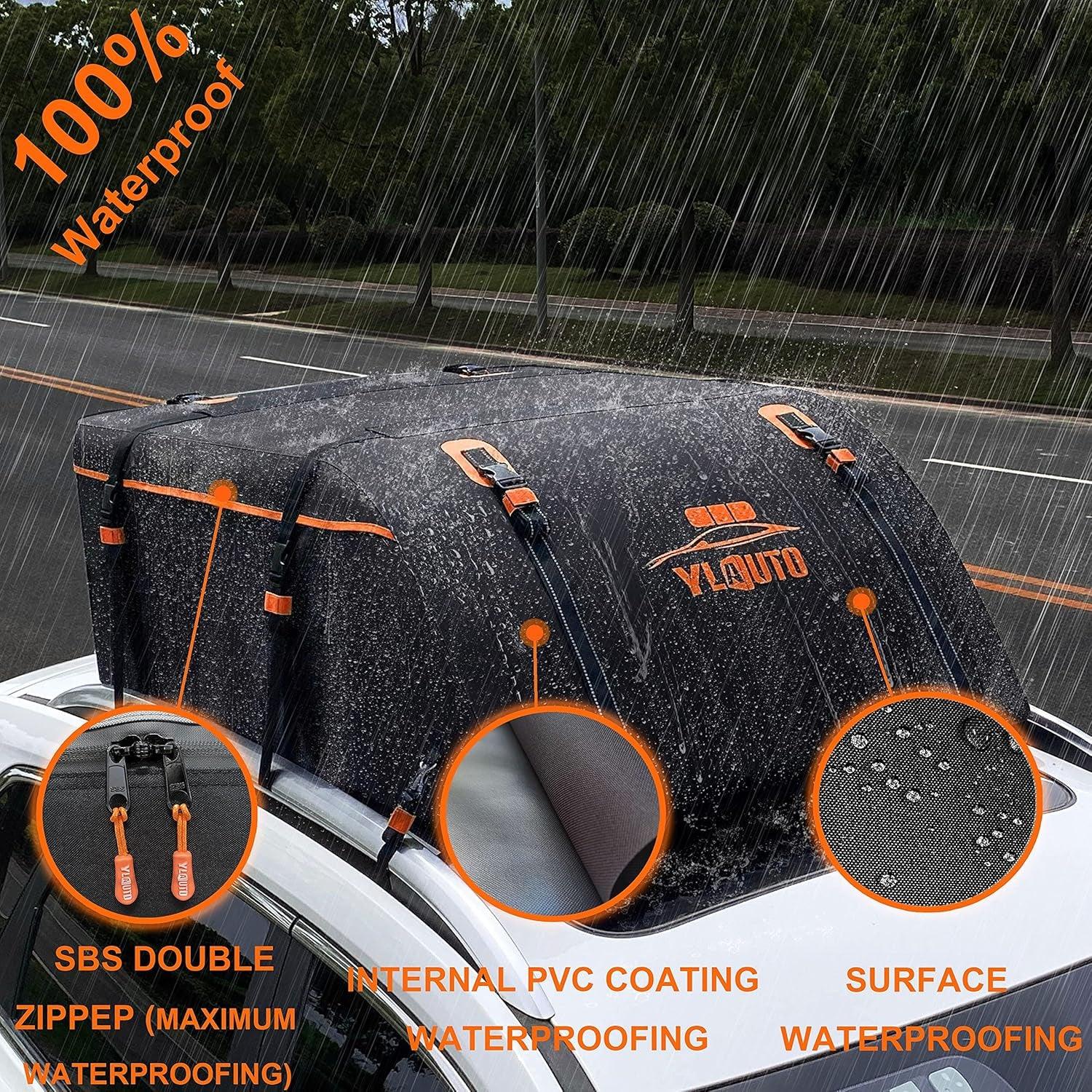 Rooftop Cargo Carrier,20 Cubic Feet Aerodynamic Design Rooftop Car Bag 100% Waterproof, Roof Rack Cargo Carrier with Anti-Slip Mat,Car Roof Bag Fits All Vehicle With/Without Rack - Oliver Autosports