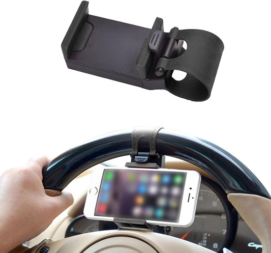 Car Phone Holder Adjustable Car Cradles, Car Steering Wheel Phone Mount, Universal Mobile Phone Mount, Car Accessories Hands Free Automobile Cell Phone Holder for Most Car Steering Wheel (Black) - Oliver Autosports