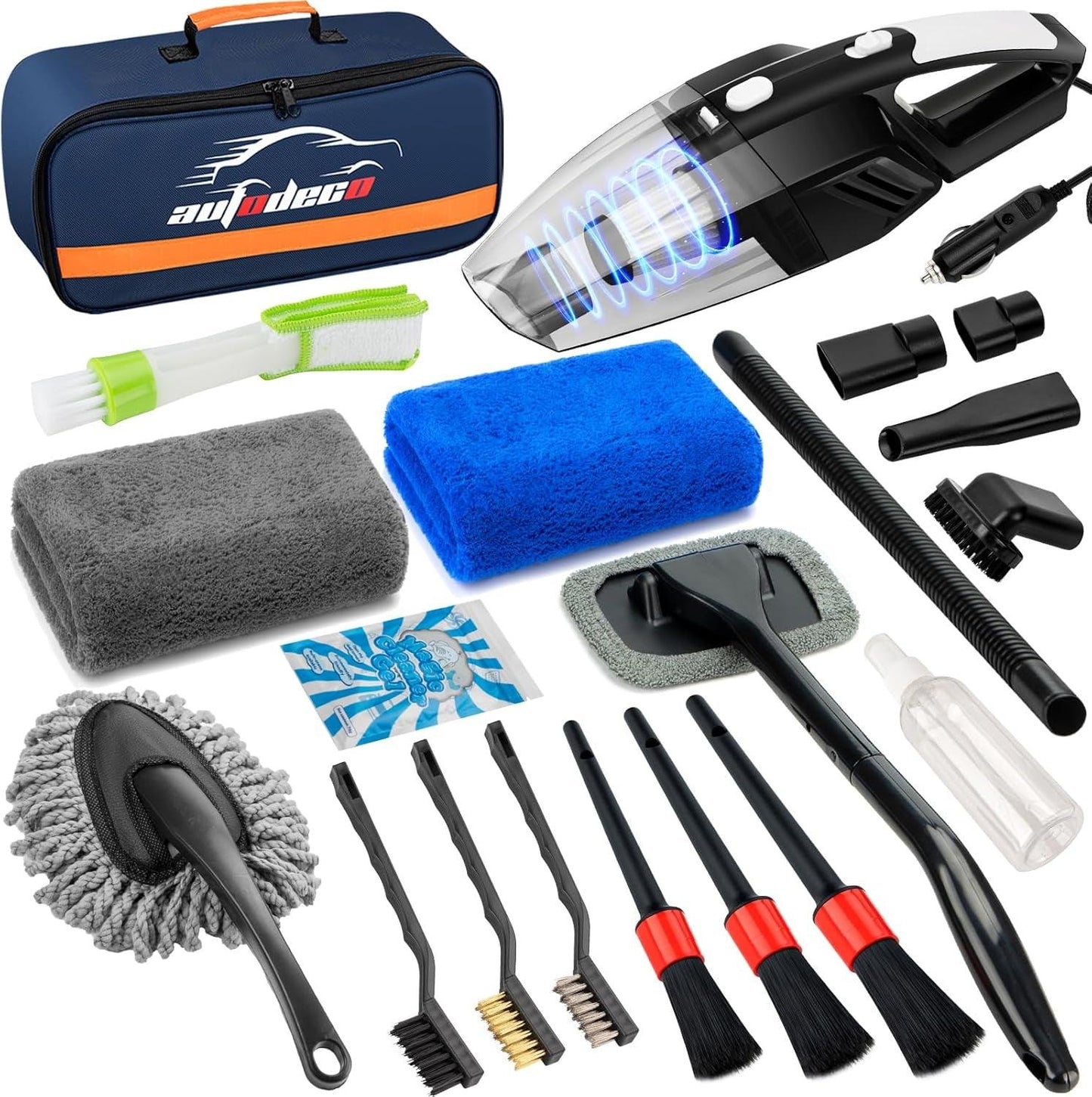 41Pcs Car Cleaning Wash Kit Interior Detailing Cleaner Kit with High Power Handheld Vacuum, Collapsible Bucket, Windshield Tool, Gel, Snow Shovel, Tire Brush, Complete Car Care Tools, Black - Oliver Autosports