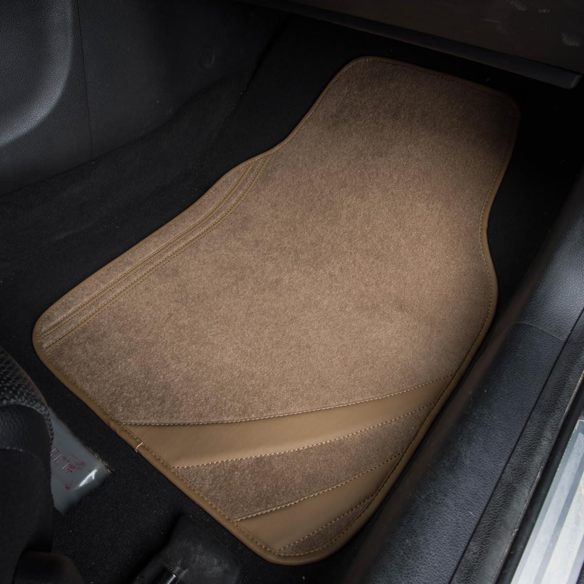 Beige Car Floor Mats, Edge Leather Waterproof Car Mats with Double Stitch Line and Anti-Slip Backing Design, Fit 95% Automotive,Suvs,Sedan,Vans (Pure Beige) - Oliver Autosports