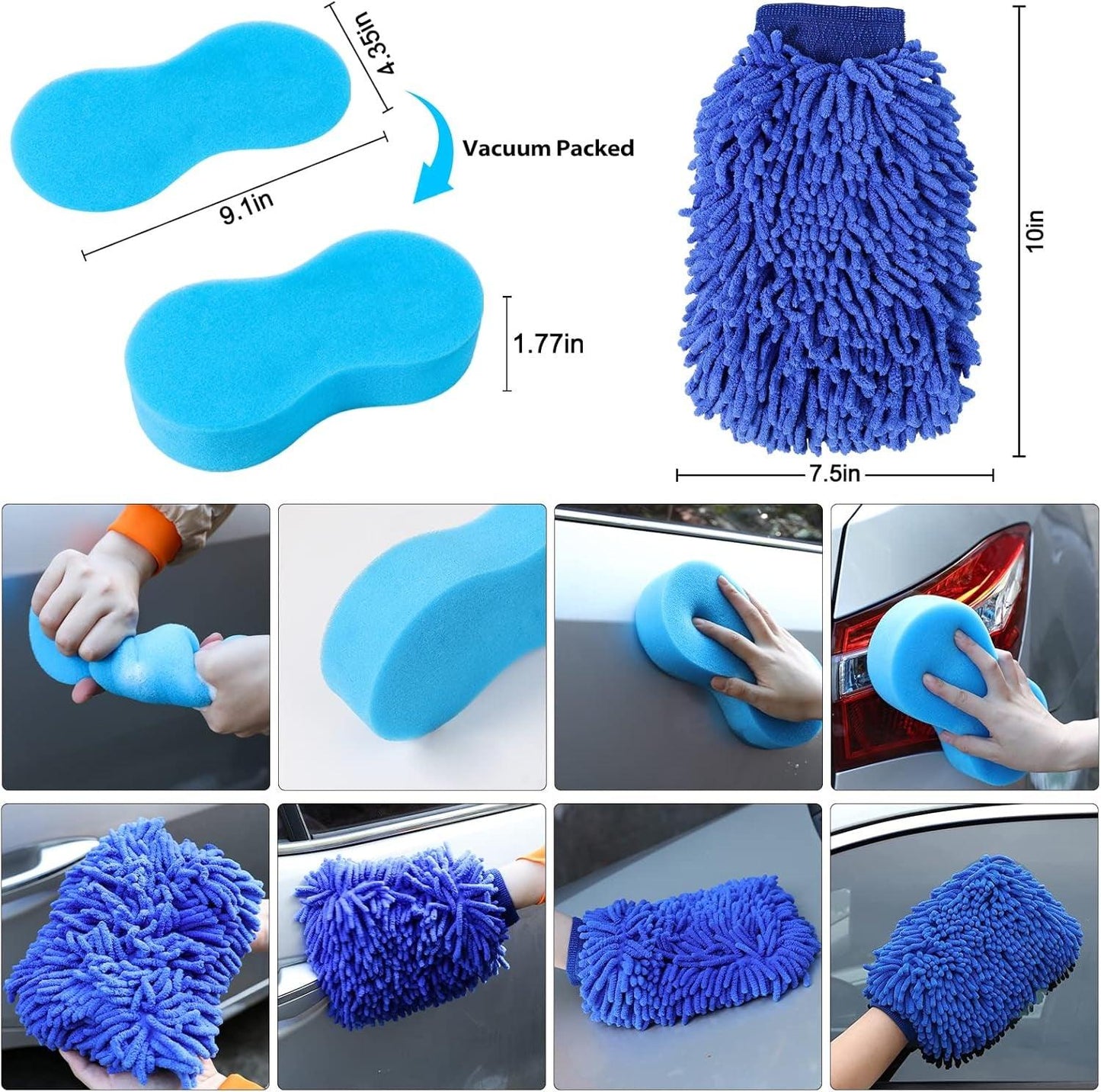 35PCS Car Detailing Brush Kit, Car Exterior Interior Cleaning Detail Brushes Set, House Bathroom Cleaner Tools (Wash Mitt, Towels and Sponge, Windshield Tool, Wheels, Leather, Air Vents), Blue - Oliver Autosports