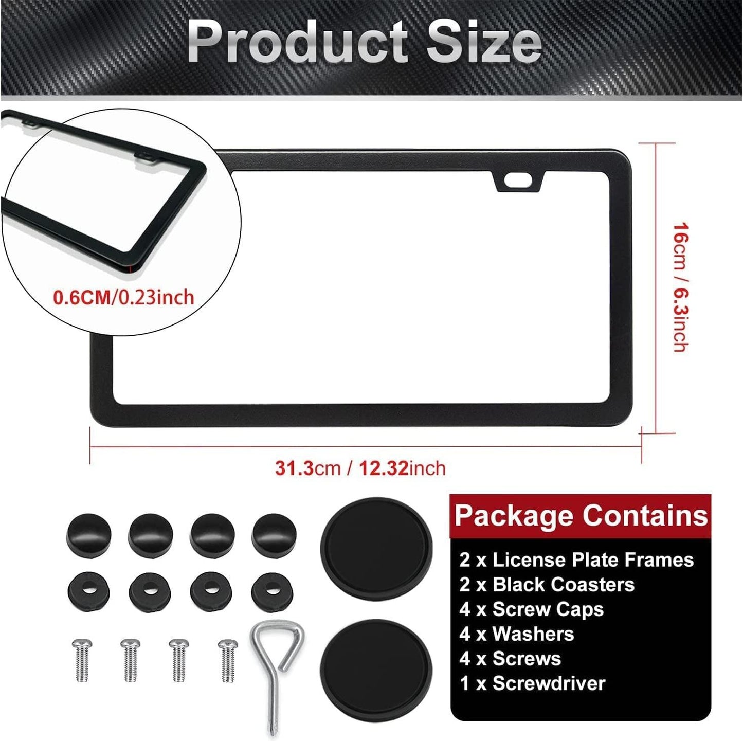 Black License Plate Frames, 2 Hole License Plate Frame, 2PCS Black License Plate Holders with Coasters, Universal Thin Stainless Steel Rust-Proof Car Plate Cover Included Screw Accessories - Oliver Autosports