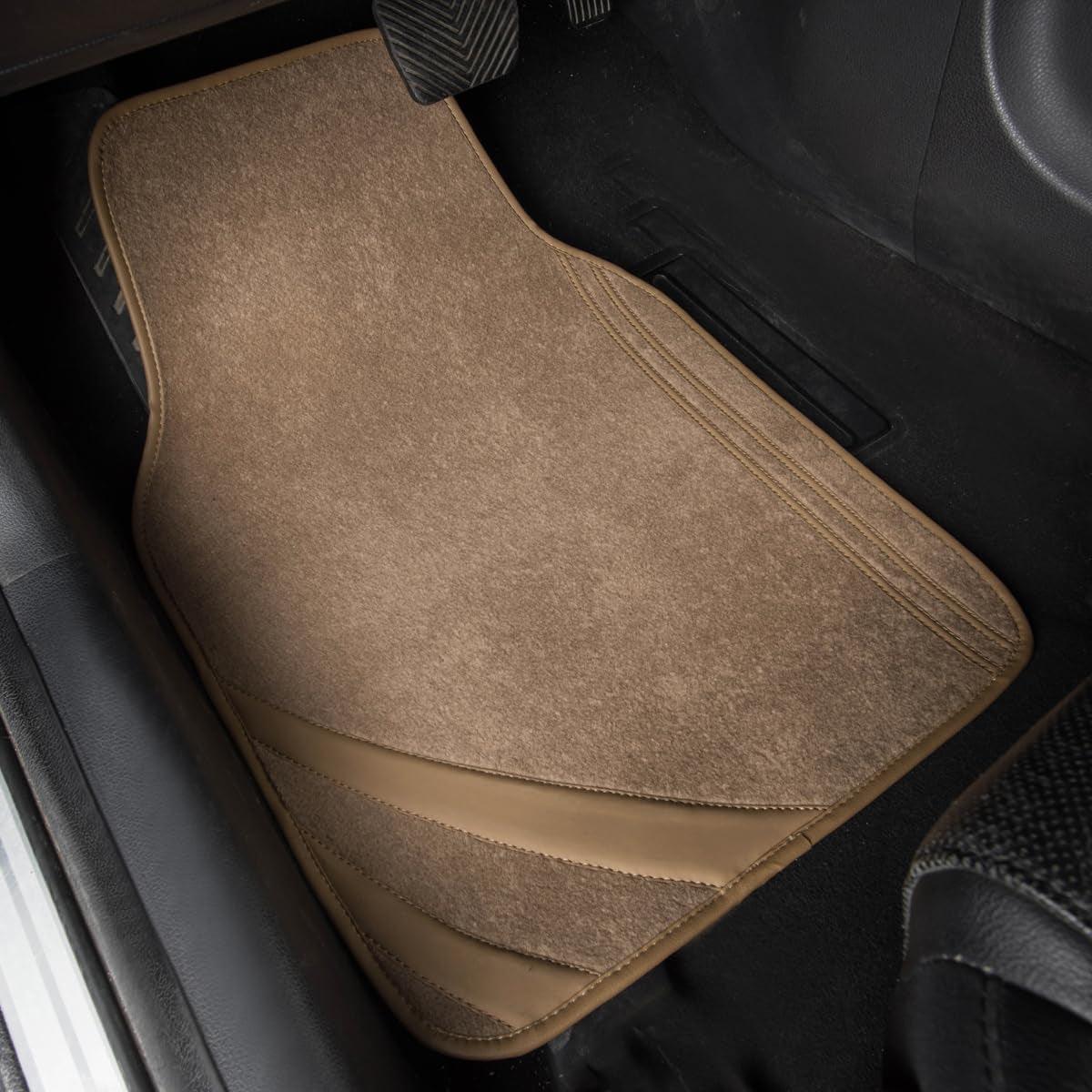 Beige Car Floor Mats, Edge Leather Waterproof Car Mats with Double Stitch Line and Anti-Slip Backing Design, Fit 95% Automotive,Suvs,Sedan,Vans (Pure Beige) - Oliver Autosports