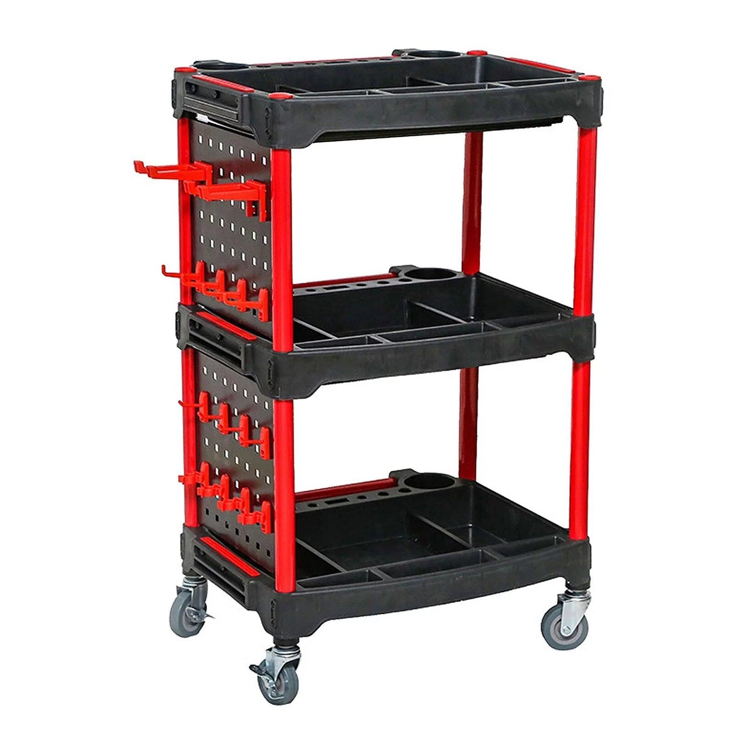 3-Shelf Car Wash Detailing Trolley, Black and Red, 57 X 50 X 92 Cm - Oliver Autosports