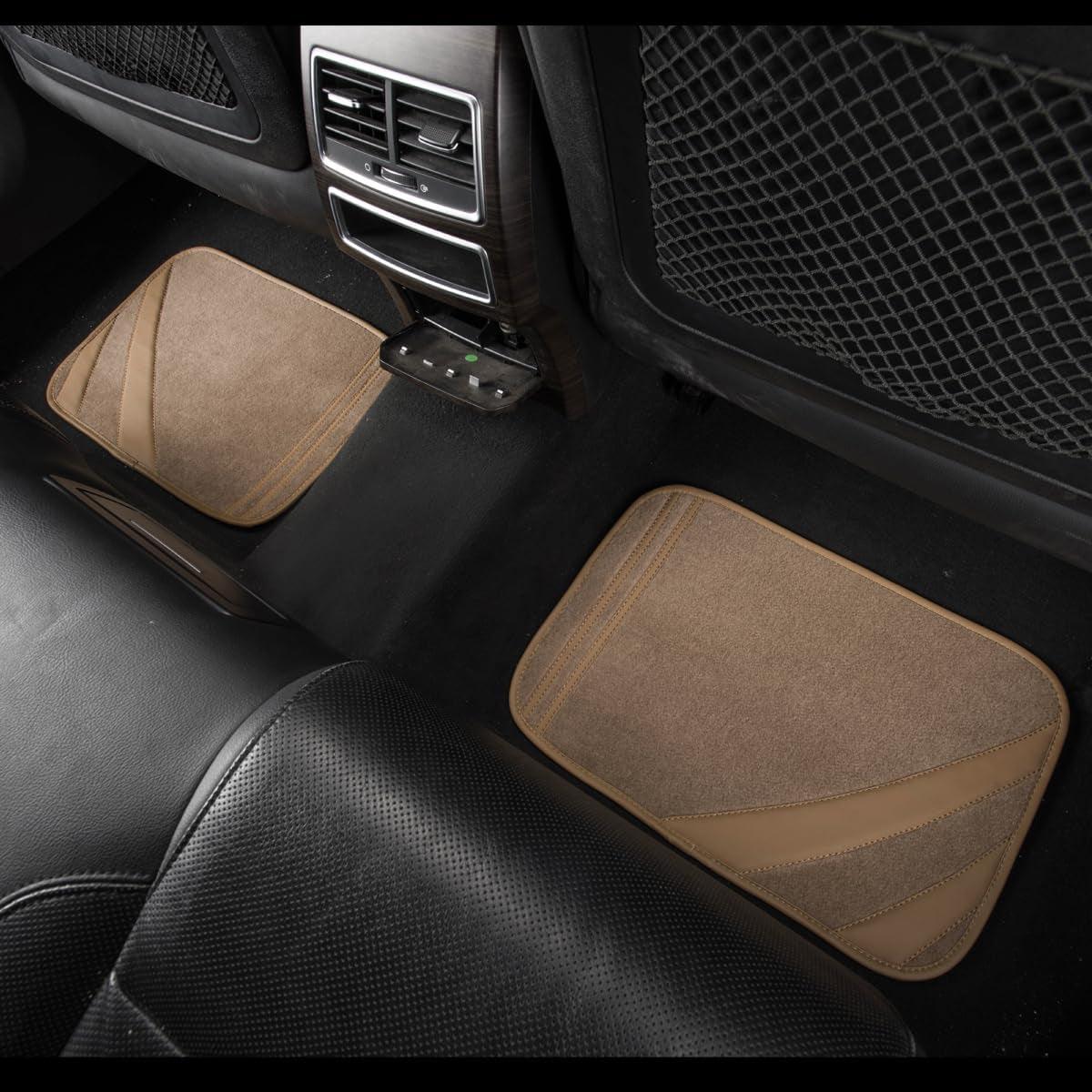 Beige Car Floor Mats, Edge Leather Waterproof Car Mats with Double Stitch Line and Anti-Slip Backing Design, Fit 95% Automotive,Suvs,Sedan,Vans (Pure Beige) - Oliver Autosports