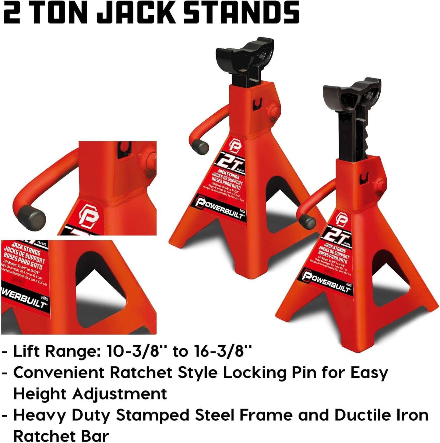 Powerbuilt 6 Piece Car Jack and Garage Creeper Service Set, 2 Ton Vehicle Lift, Jackstands, Folding Creeper, Wheel Chocks, Car Repair Garage Equipment - 640816, Large, Red - Oliver Autosports