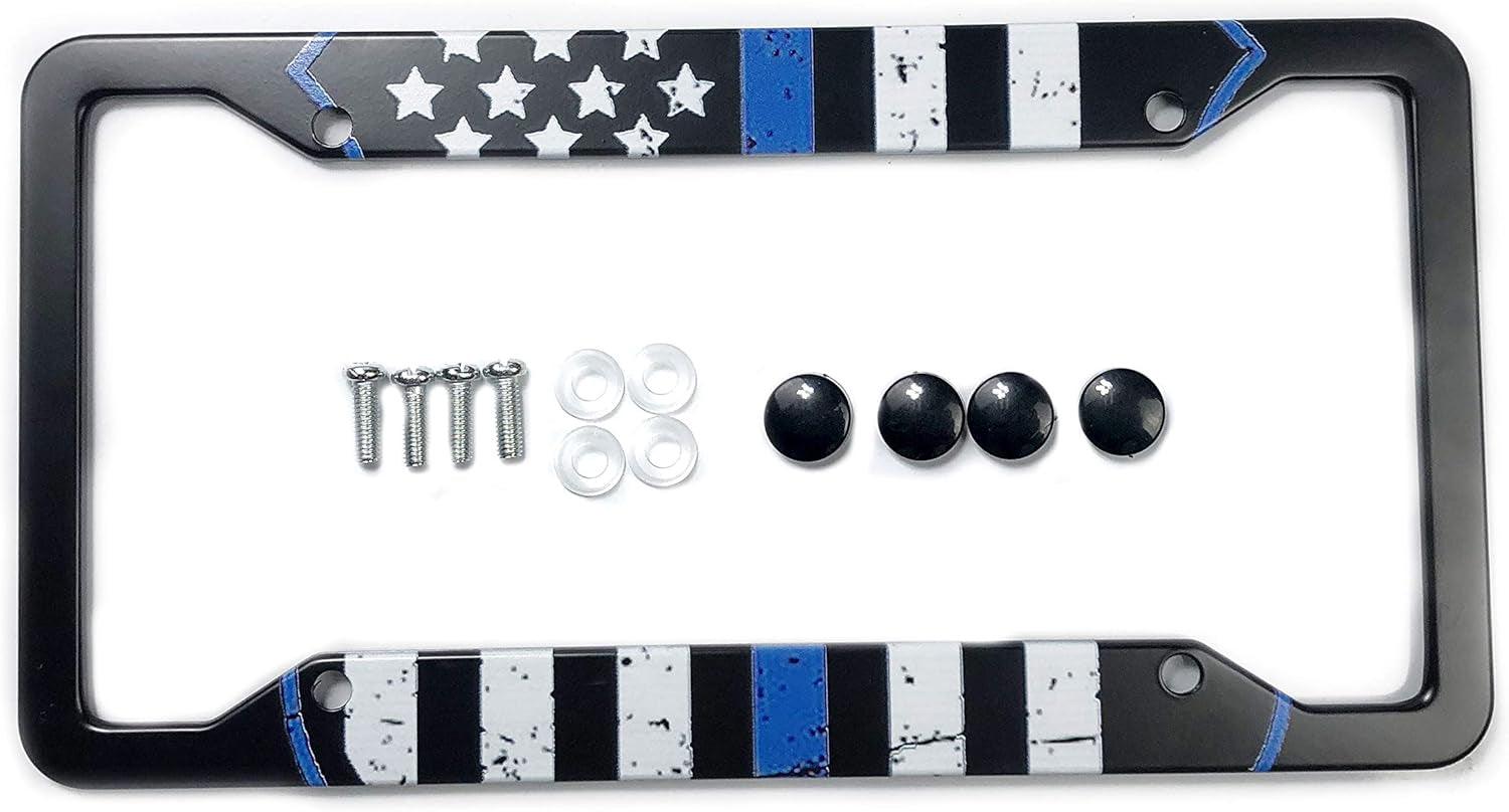 Black American Flag License Plate Frame American Flag Car Tag Frame US License Plate Holder United States Flag License Plate Cover 4 Holes and Screws - Oliver Autosports