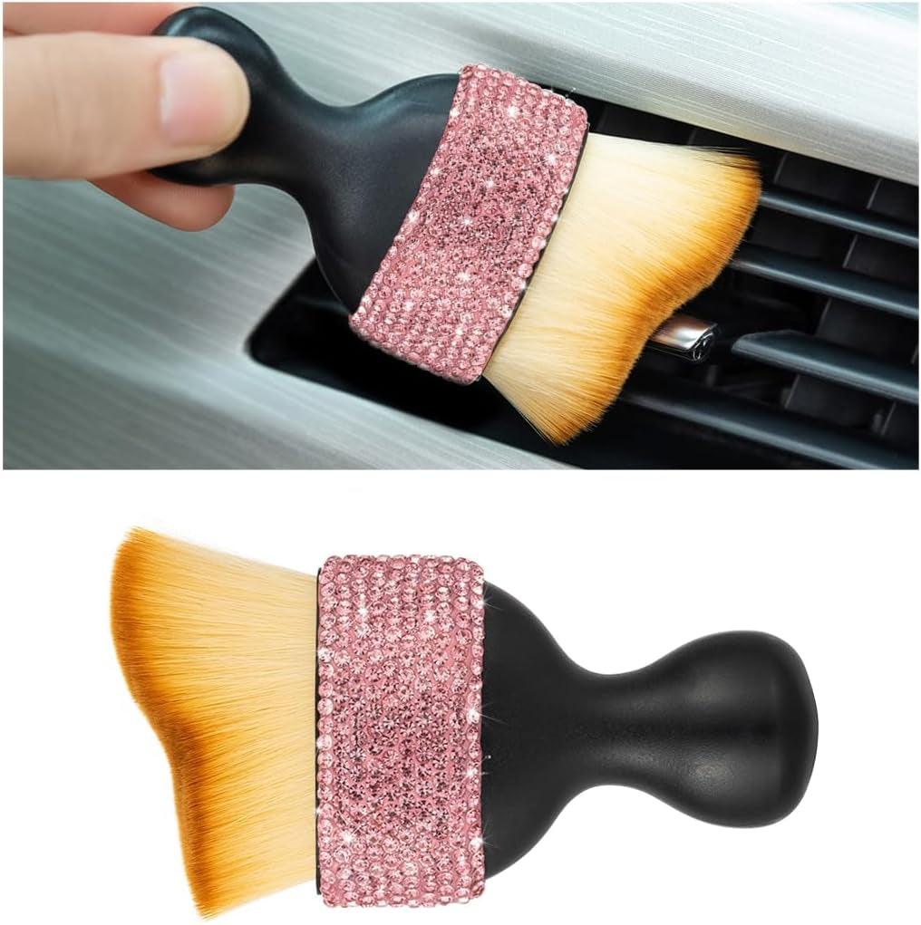 Bling Car Detailing Brush, Soft Bristle Auto Interior Dust Cleaning Tool, Crystal Diamond Curved Brush for Automotive Dashboard, Leather, Car Seat, Air Conditioner Vents, Computer (AB) - Oliver Autosports