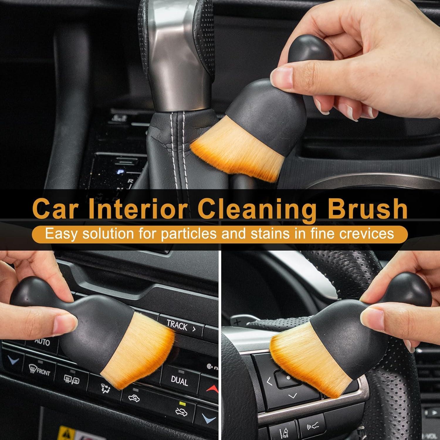 Car Dust Brush Interior, Brown Car Detailing Brush, Automotive Interior Dusting Brush, Car Cleaning Brush, Soft Bristle Cleaning Brush, Scratch-Free Car Accessories Interior - Oliver Autosports