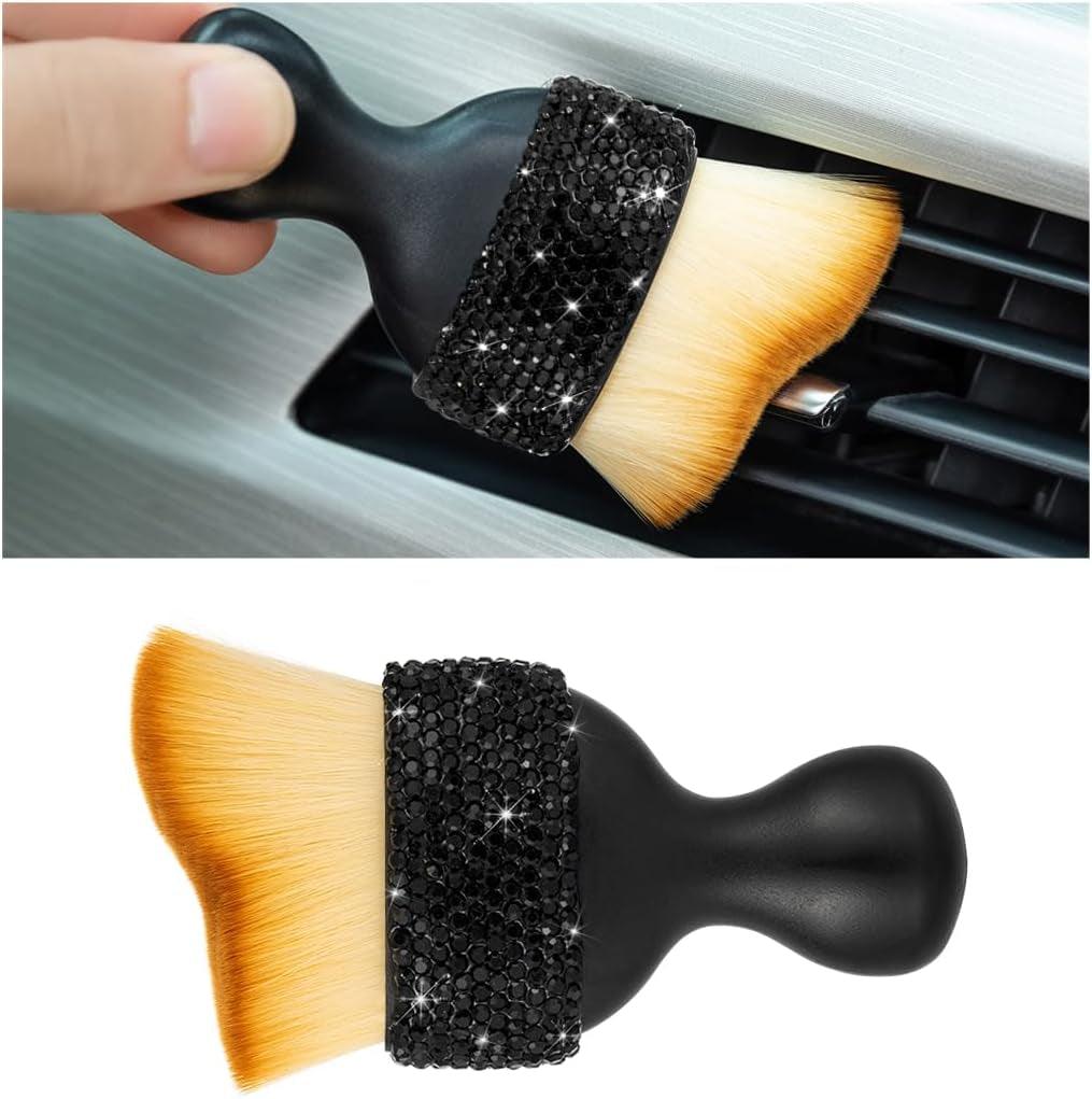 Bling Car Detailing Brush, Soft Bristle Auto Interior Dust Cleaning Tool, Crystal Diamond Curved Brush for Automotive Dashboard, Leather, Car Seat, Air Conditioner Vents, Computer (AB) - Oliver Autosports