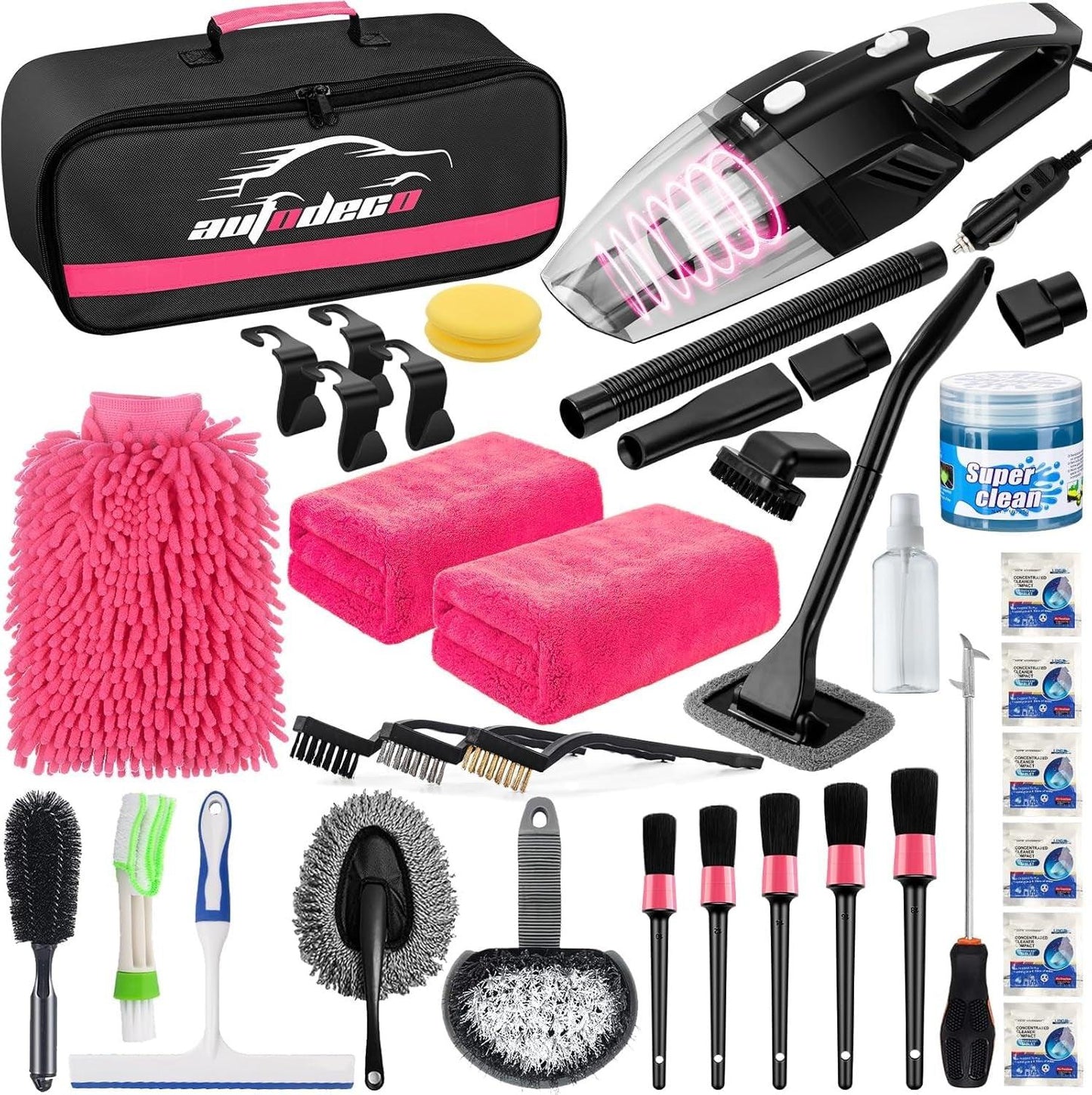 41Pcs Car Cleaning Wash Kit Interior Detailing Cleaner Kit with High Power Handheld Vacuum, Collapsible Bucket, Windshield Tool, Gel, Snow Shovel, Tire Brush, Complete Car Care Tools, Black - Oliver Autosports