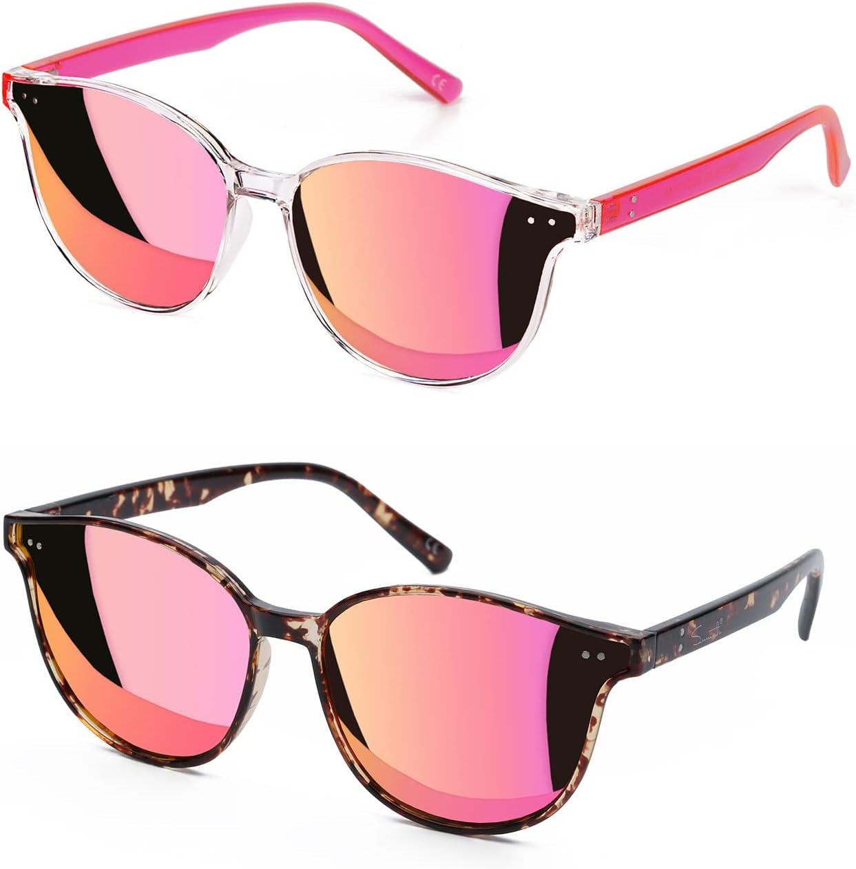 Sunglasses Womens, Cat Eye Pink Sunglasses for Women with Mirrored Trendy Lens UV400 Blocking - Oliver Autosports